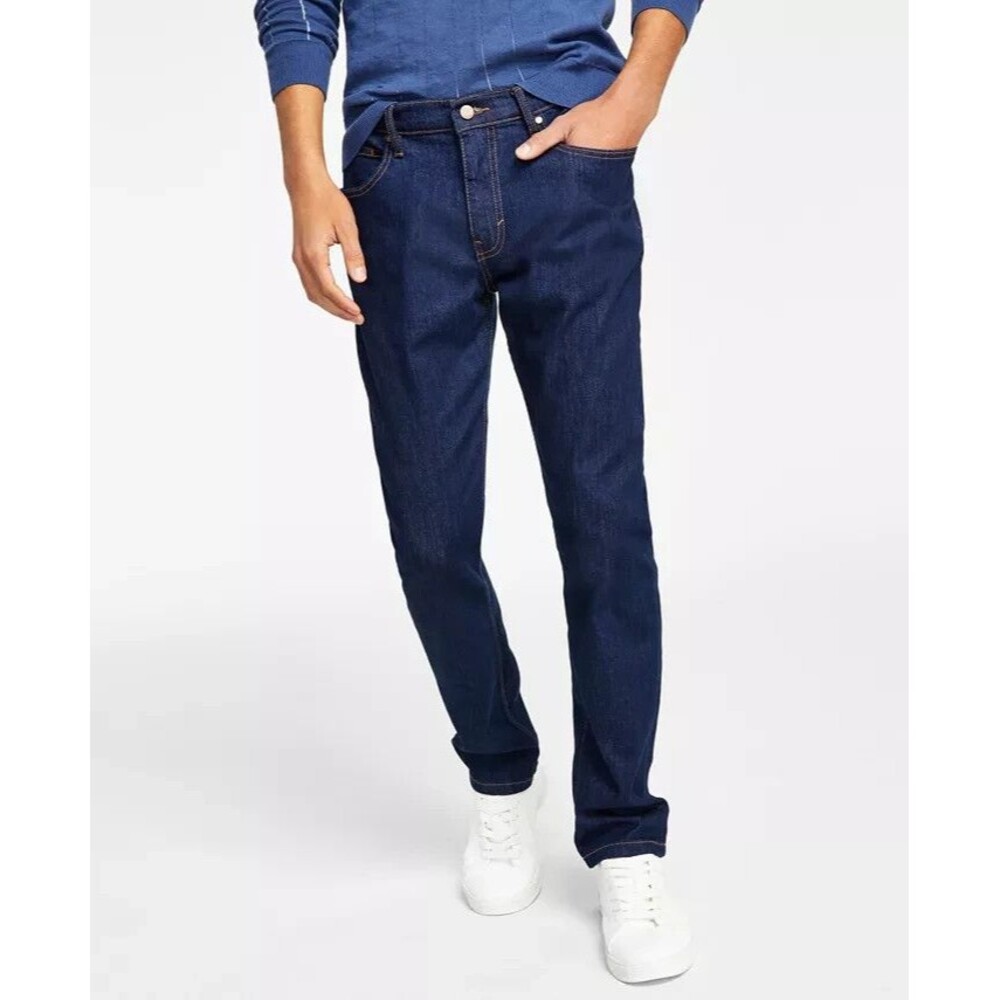 Alfani Men's David-Rinse Denim Straight Leg Fit Stretch Jeans Dark Blue 32W/30L